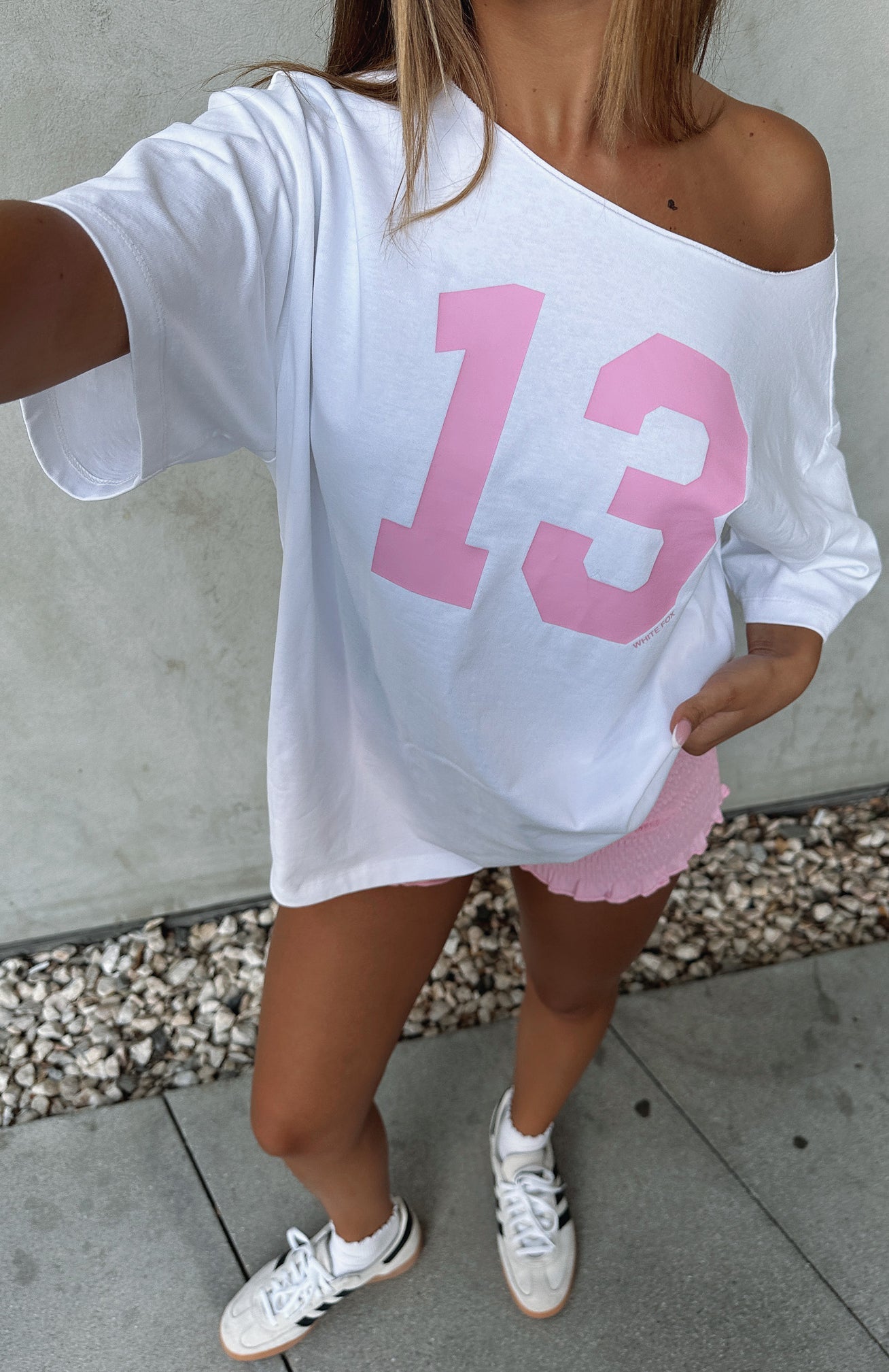 Trial Run Off Shoulder Oversized Tee White