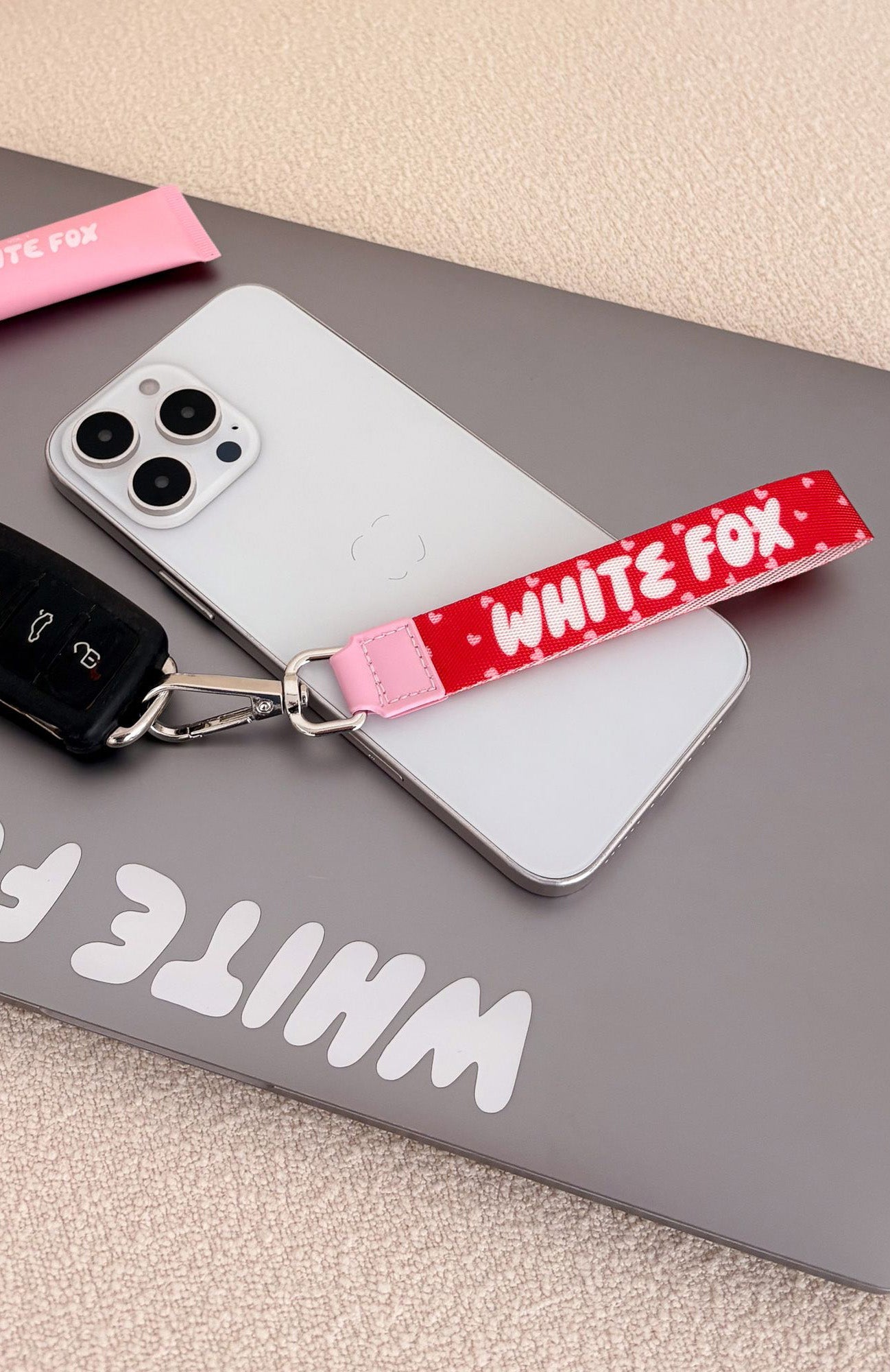 Standing Out Strap Keychain Red Hearts